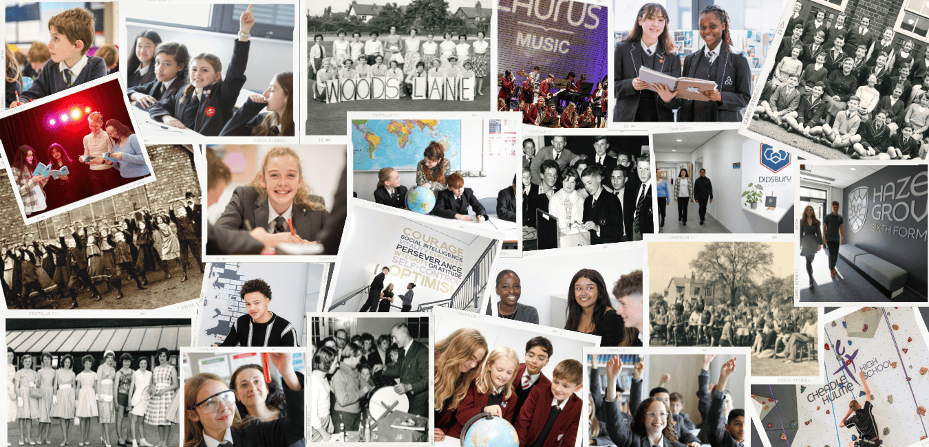 A collage of polaroids featuring alumni of Laurus Trust schools throughout the years.